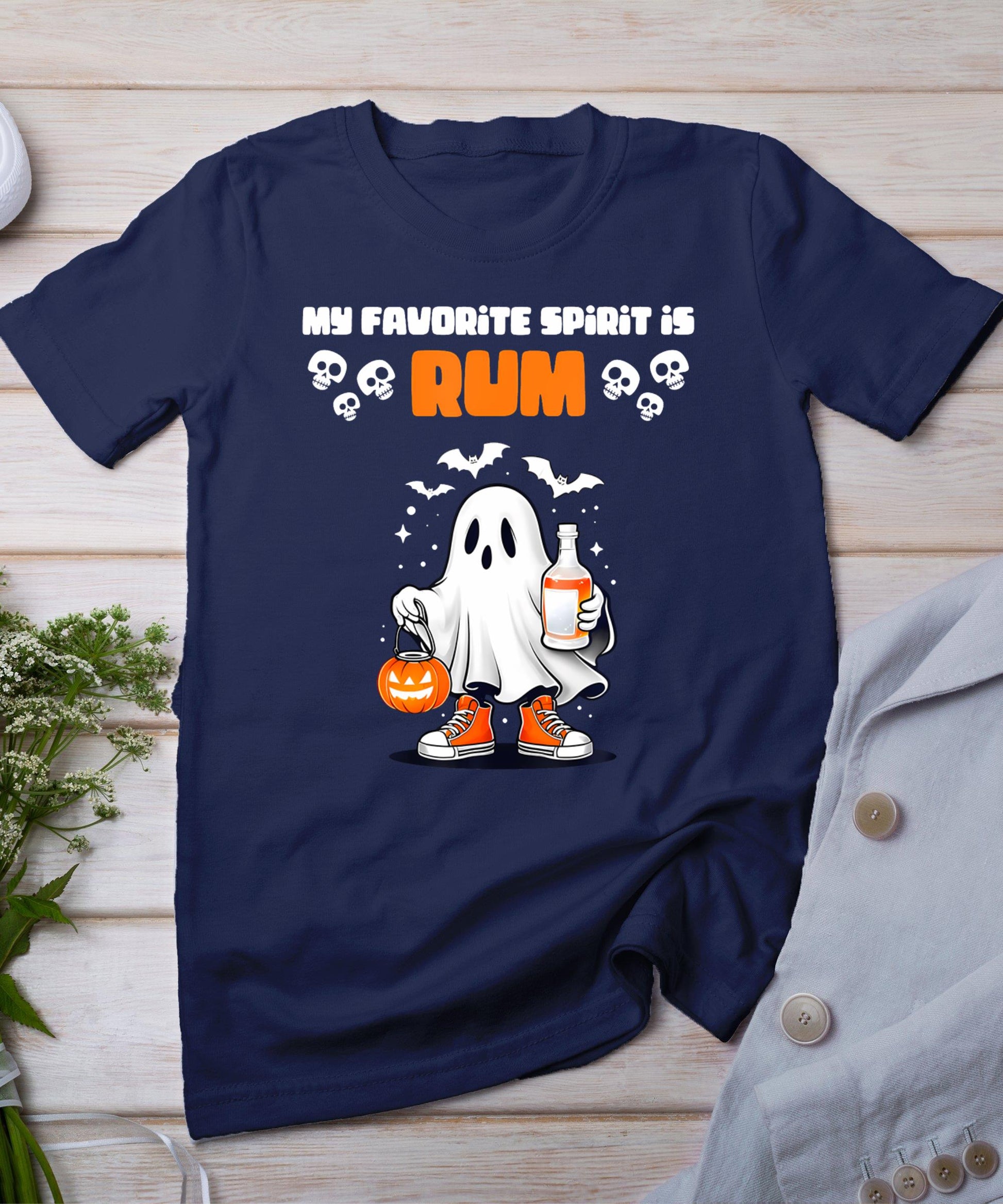 Funny Spooky Ghost Rum My Favorite Spirit Is Rum Halloween T-Shirt