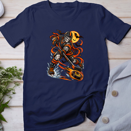 Skeleton Hockey Player Men Boys Funny Scary for Halloween T-Shirt