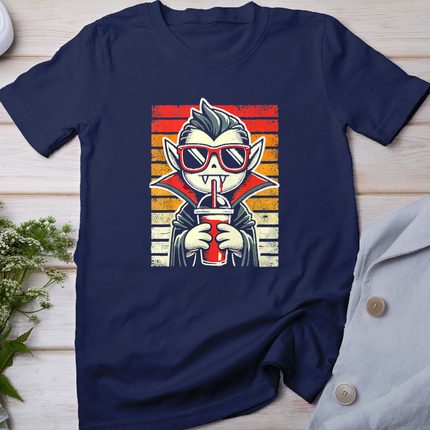Retro Hipster Vampire with Smoothie Halloween Funny Vampire T-Shirt