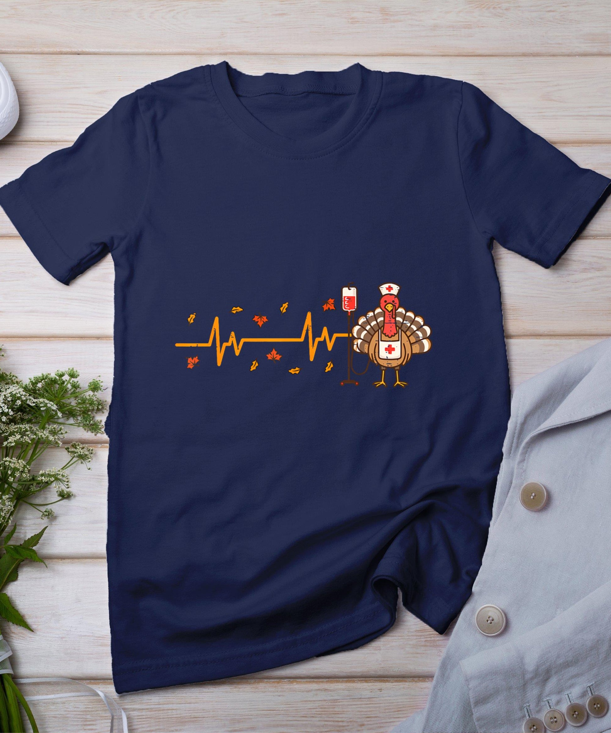 Thanksgiving Nurse Heartbeat Turkey Fall Scrub Top Women Men T-Shirt