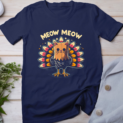Funny Thanksgiving Shirt For Men Women Kids Meow Cat Turkey T-Shirt