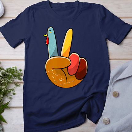 Turkey Peace Hand Sign Thanksgiving Thankful Women Kids Girl T-Shirt