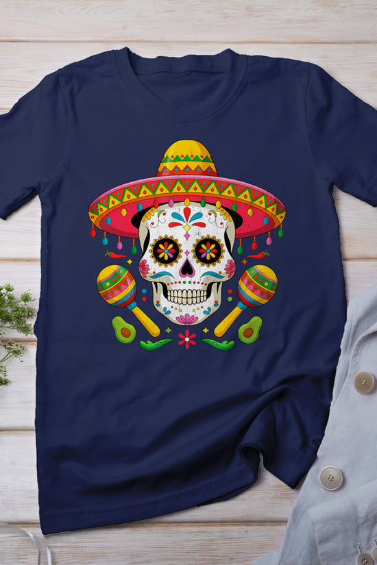 Funny Cinco De Mayo Funny Skull With Sombrero Hat Men T-Shirt