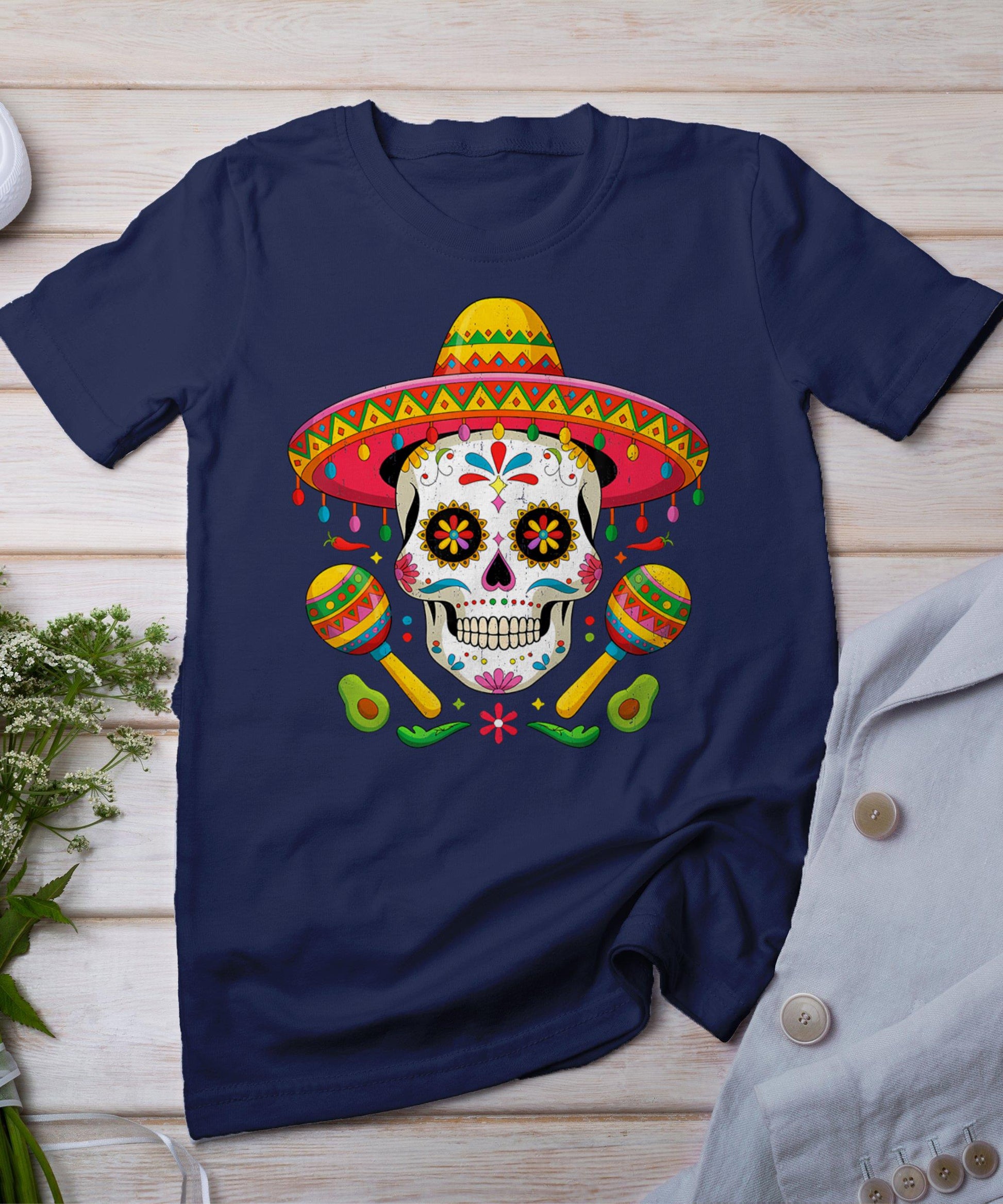 Funny Cinco De Mayo Funny Skull With Sombrero Hat Men T-Shirt