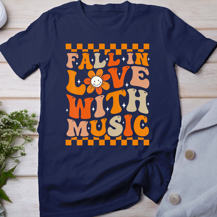 Fall In Love With Music Groovy Thanksgiving Music Teacher T-Shirt