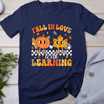 Retro Fall In Love With Learning Autumn Pumpkin Teacher T-Shirt