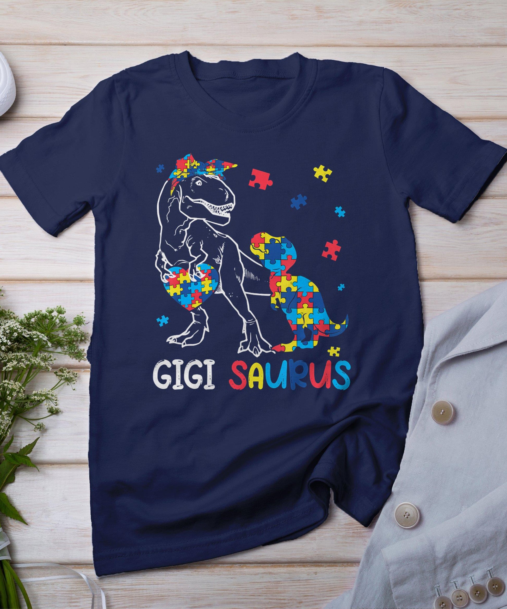 Gigi Saurus Autism Awareness Autistic Dinosaur Family T-Shirt