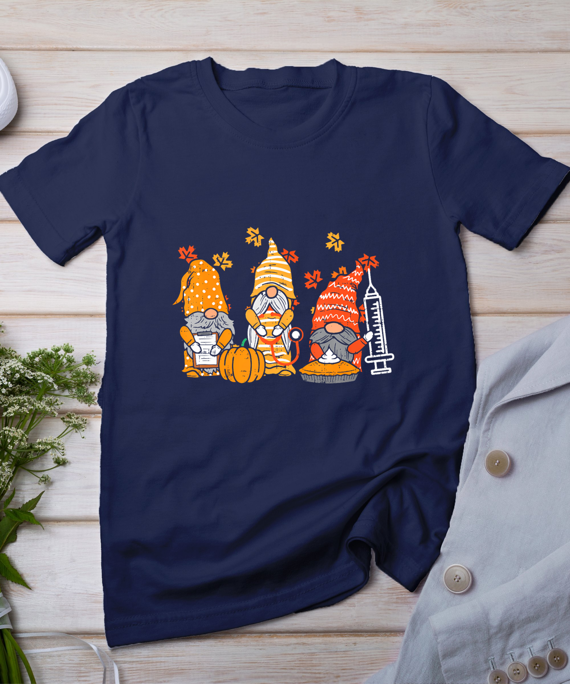 Thanksgiving Nurse Gnomes Fall Scrub Top Autumn Rn Women T-Shirt