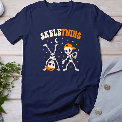 Twins Halloween Matching Skeletwins Funny Dancing Skeletons T-Shirt