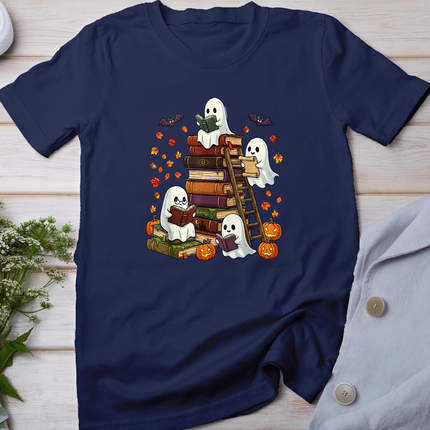 Cute Ghost Reading Book Lovers Halloween Autumn Fall T-Shirt