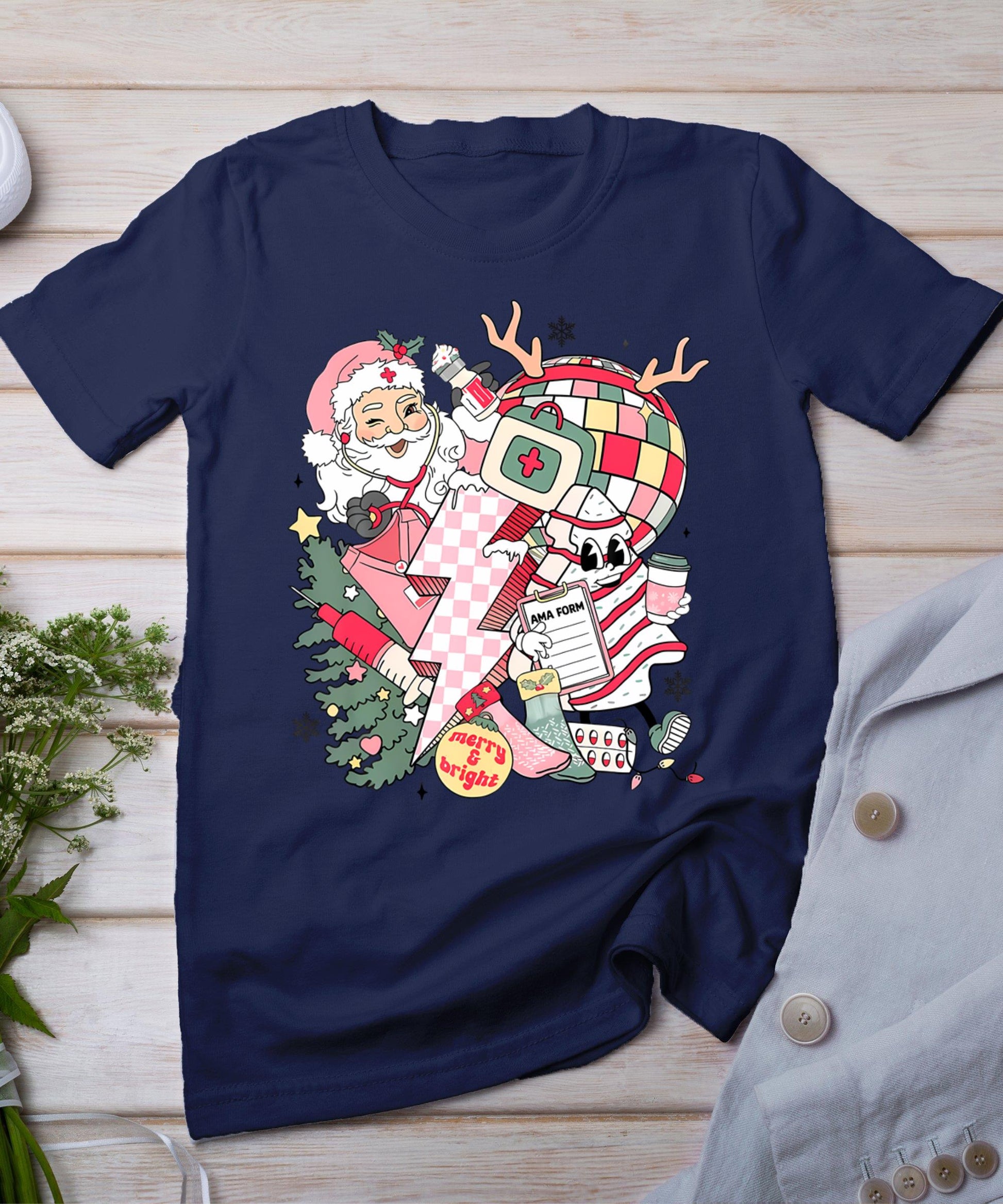 Christmas Santa Nurse Disco Ball Rn Cna Icu Med Surg Picu T-Shirt