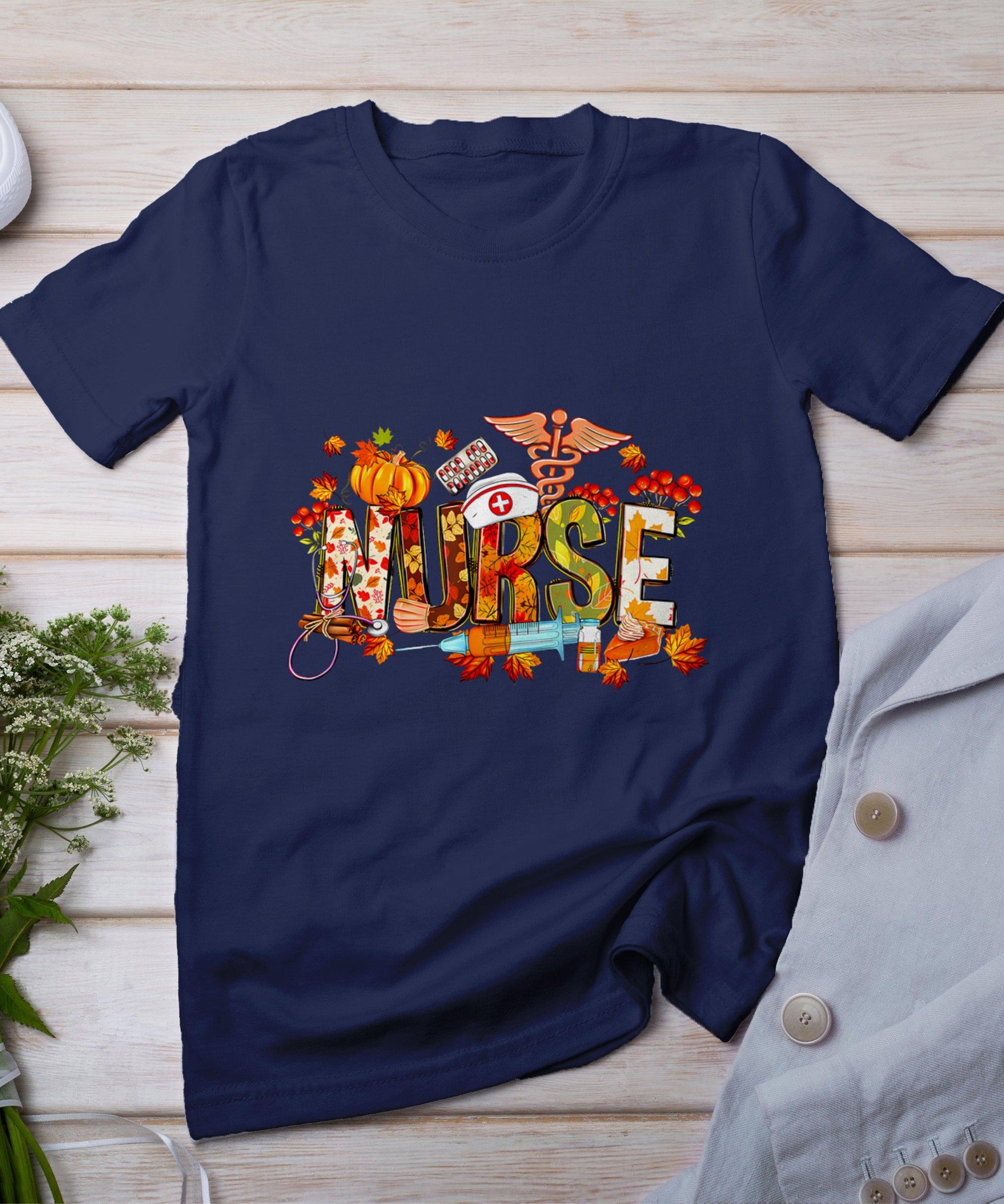 Retro Autumn Pumpkin Fall Nurse Life Thanksgiving Nurse T-Shirt