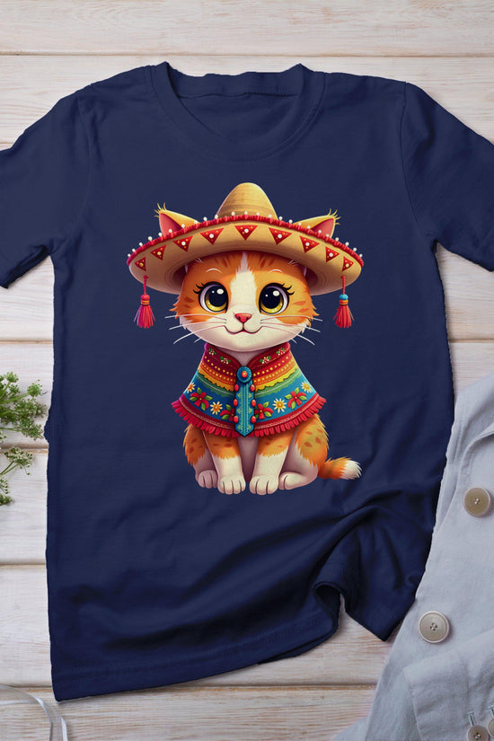 Cinco De Mayo Cute Mexican Cat Sombrero Poncho Cinco De Meow T-Shirt