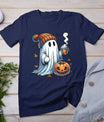 Cute Ghost Drinking Coffee Halloween Ghost Coffee Womens T-Shirt