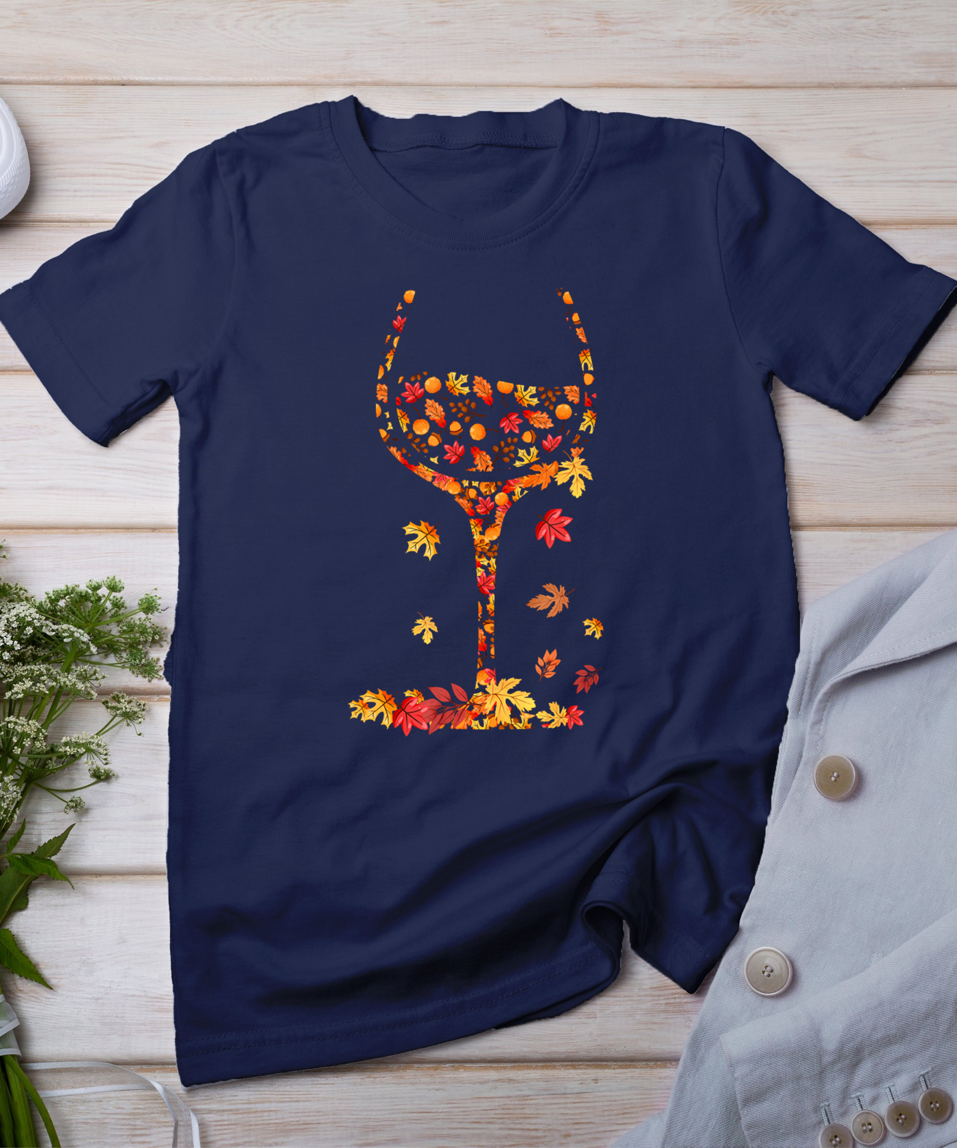 Glass Of Wine Maple Leaf Autumn Fall Funny Drink Wine Lovers T-Shirt