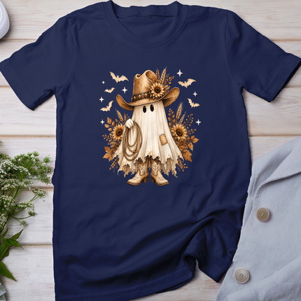 Halloween Western Ghost Cowboy Hat Boots Sunflowers T-Shirt