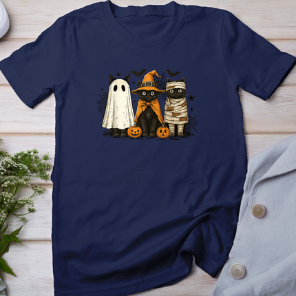 Retro Black Cat Witch Scary Halloween Pumpkin Women Men Kids T-Shirt