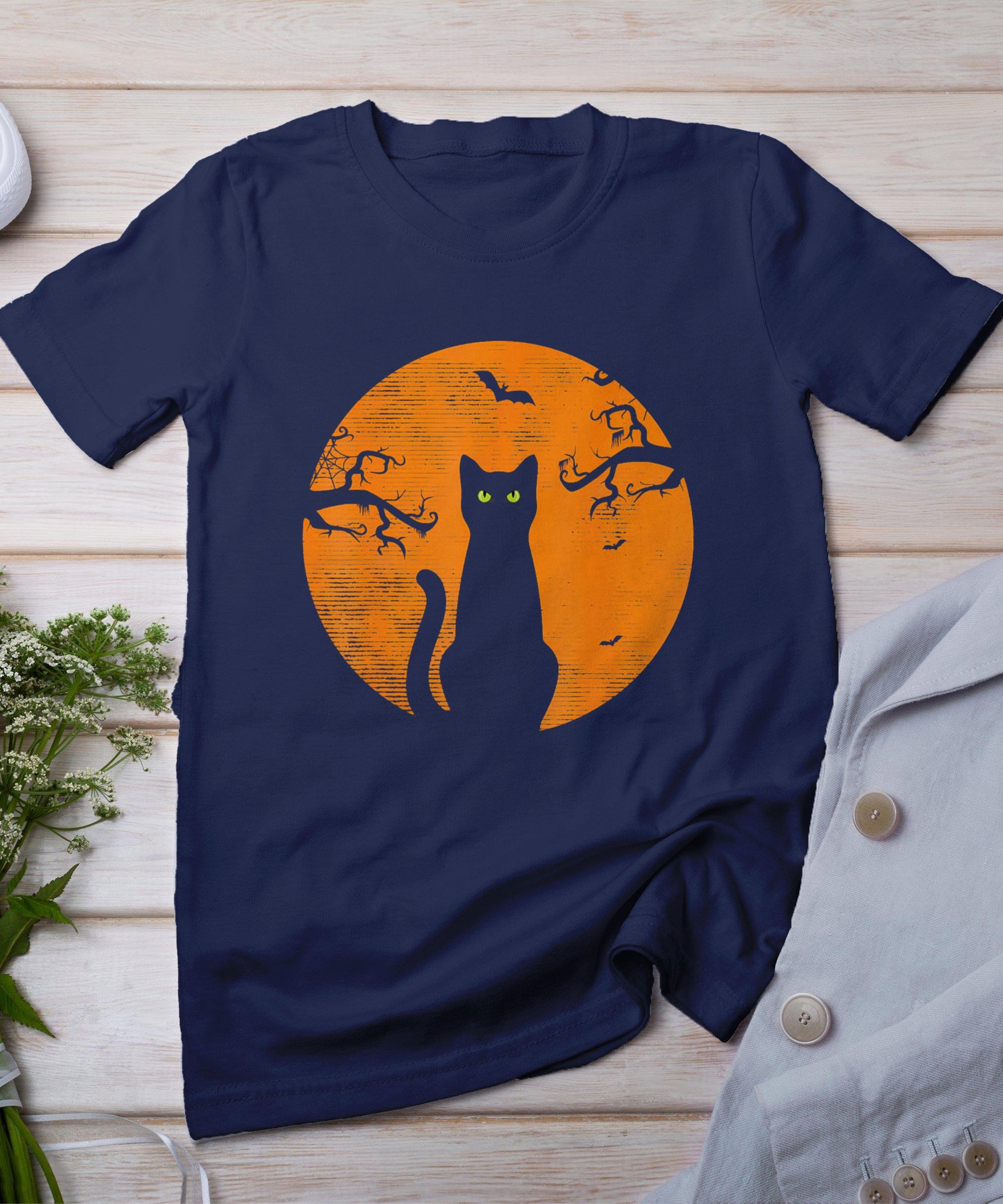 Vintage Scary Halloween Cat Costume Retro Cat Moon T-Shirt