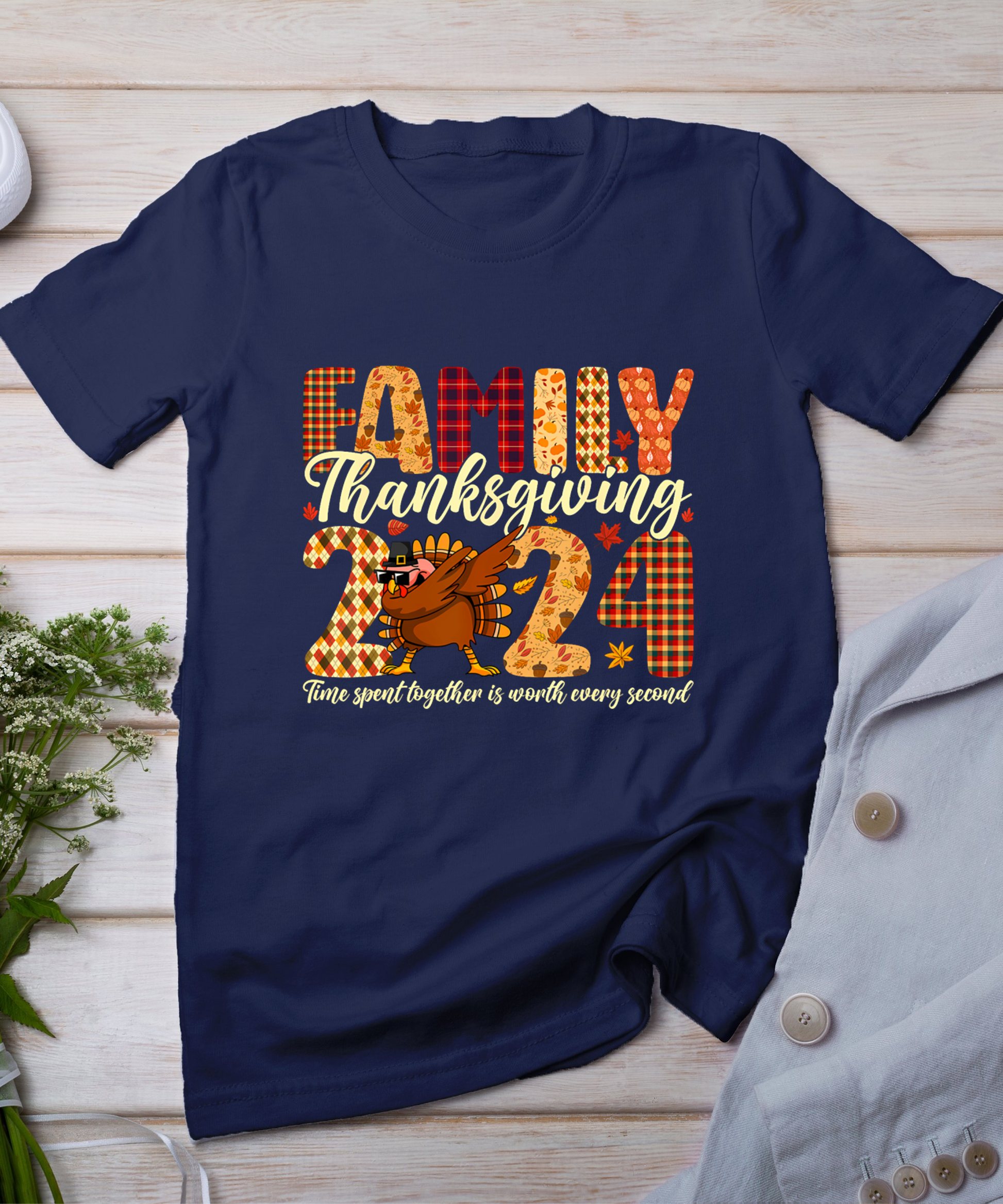 Family Thanksgiving 2024 Crew Dabbing Turkey Group Matching T-Shirt