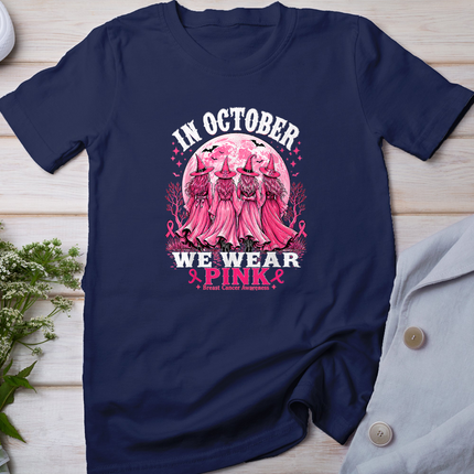 in October We Wear Pink Halloween Breast Cancer Awareness T-Shirt