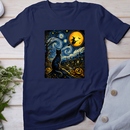 Cat Starry Night Van Gogh Halloween Witch Costume Men Women T-Shirt
