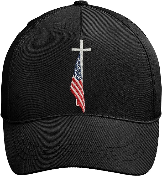 Patriotic Adjustable Snapback Baseball Cap for Men Women, Cross American Flag Trucker Hats Classic Caps Dad Hat Gifts