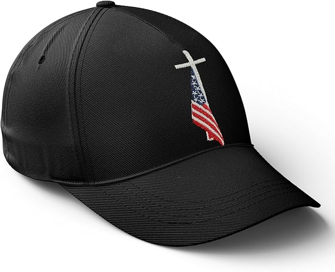 Patriotic Adjustable Snapback Baseball Cap for Men Women, Cross American Flag Trucker Hats Classic Caps Dad Hat Gifts