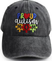 Proud Autism Mom Hat for Women, Adjustable Washed Cotton Embroidered Autistic Puzzle Piece Mama Baseball Cap