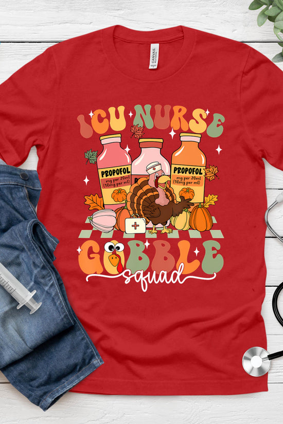 Thanksgiving Icu Nurse Gobble Squad Fall Scrub T-Shirt