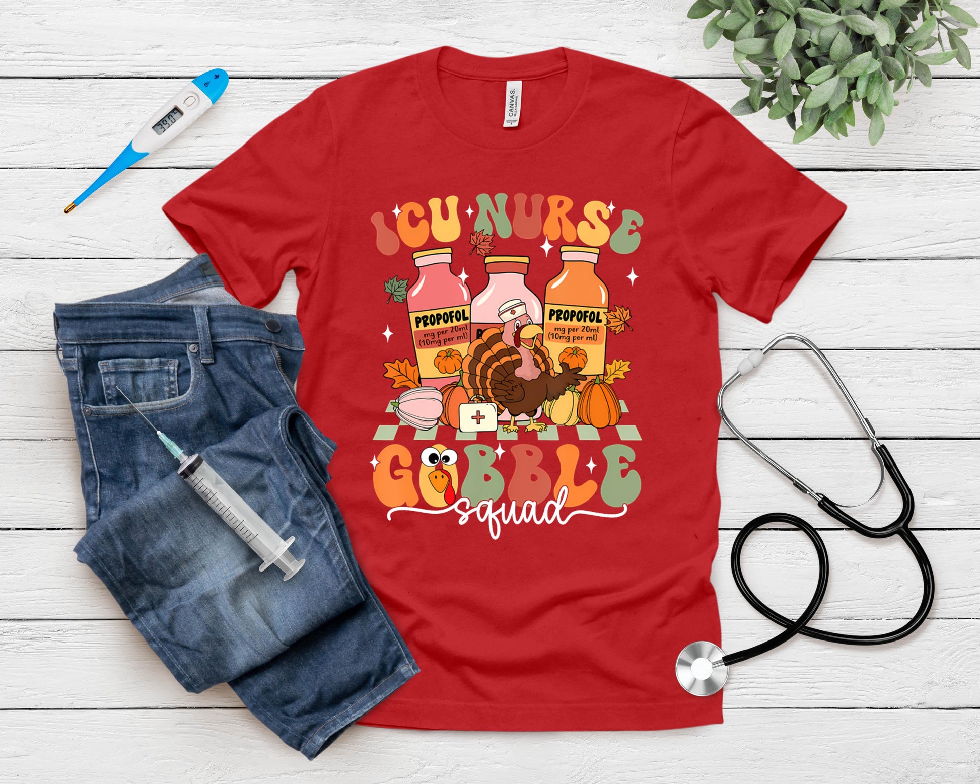 Thanksgiving Icu Nurse Gobble Squad Fall Scrub T-Shirt
