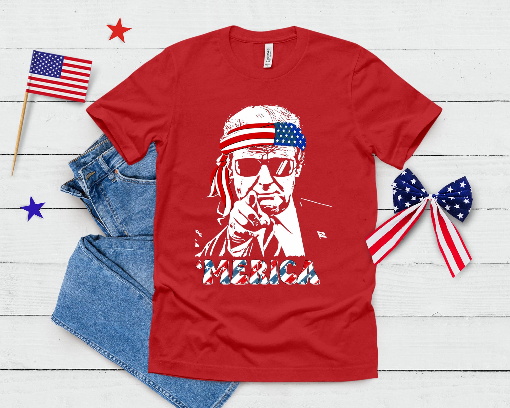'Merica Trump Happy 4th Of July Trump American Flag T-Shirt