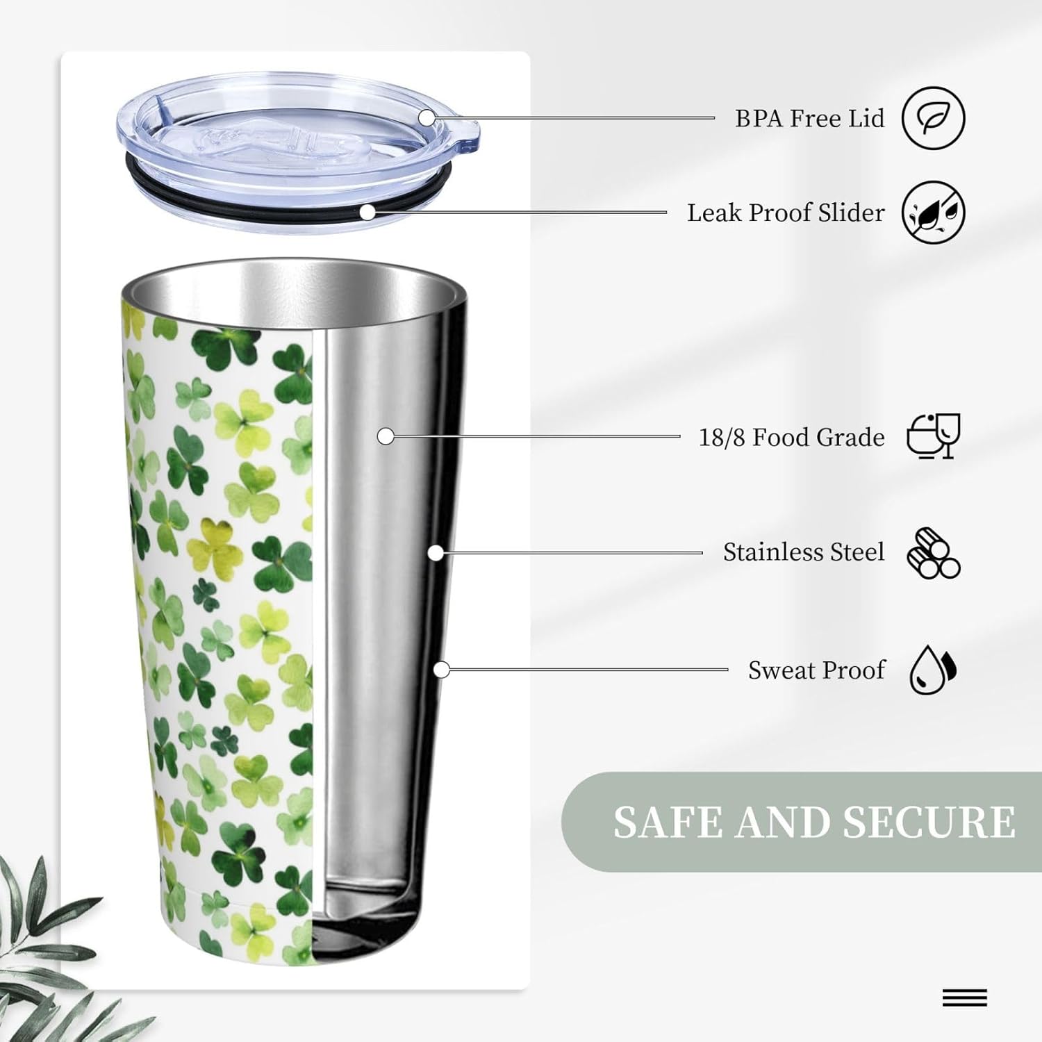 St. Patrick's Day 20oz Insulated Stainless Steel Tumbler With Lids And Straws Stainless Steel Double Wall Vacuum Insulated Travel Coffee Mug