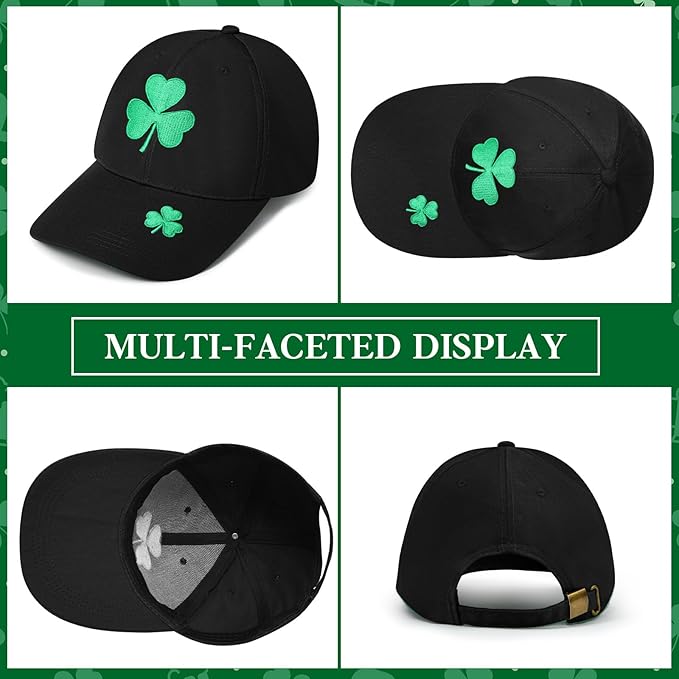 St. Patrick's Day Baseball Cap Shamrock Embroidered Hat Adjustable Clover Irish Hats for Men Women Accessories