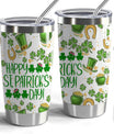 St Patrick’s Day Gift Irish Day Themed Party 20oz Tumbler with Lid and Straw Stainless Steel Insulated Tumbler Green Irish Shamrocks Tumbler