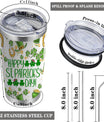 St Patrick’s Day Gift Irish Day Themed Party 20oz Tumbler with Lid and Straw Stainless Steel Insulated Tumbler Green Irish Shamrocks Tumbler