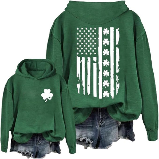 St Patricks Day Flag Shamrock Hoodie Irish Green Sweatshirt Shamrock American Flag Hoodie Ireland Sweatshirt