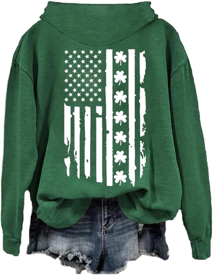 St Patricks Day Flag Shamrock Hoodie Irish Green Sweatshirt Shamrock American Flag Hoodie Ireland Sweatshirt