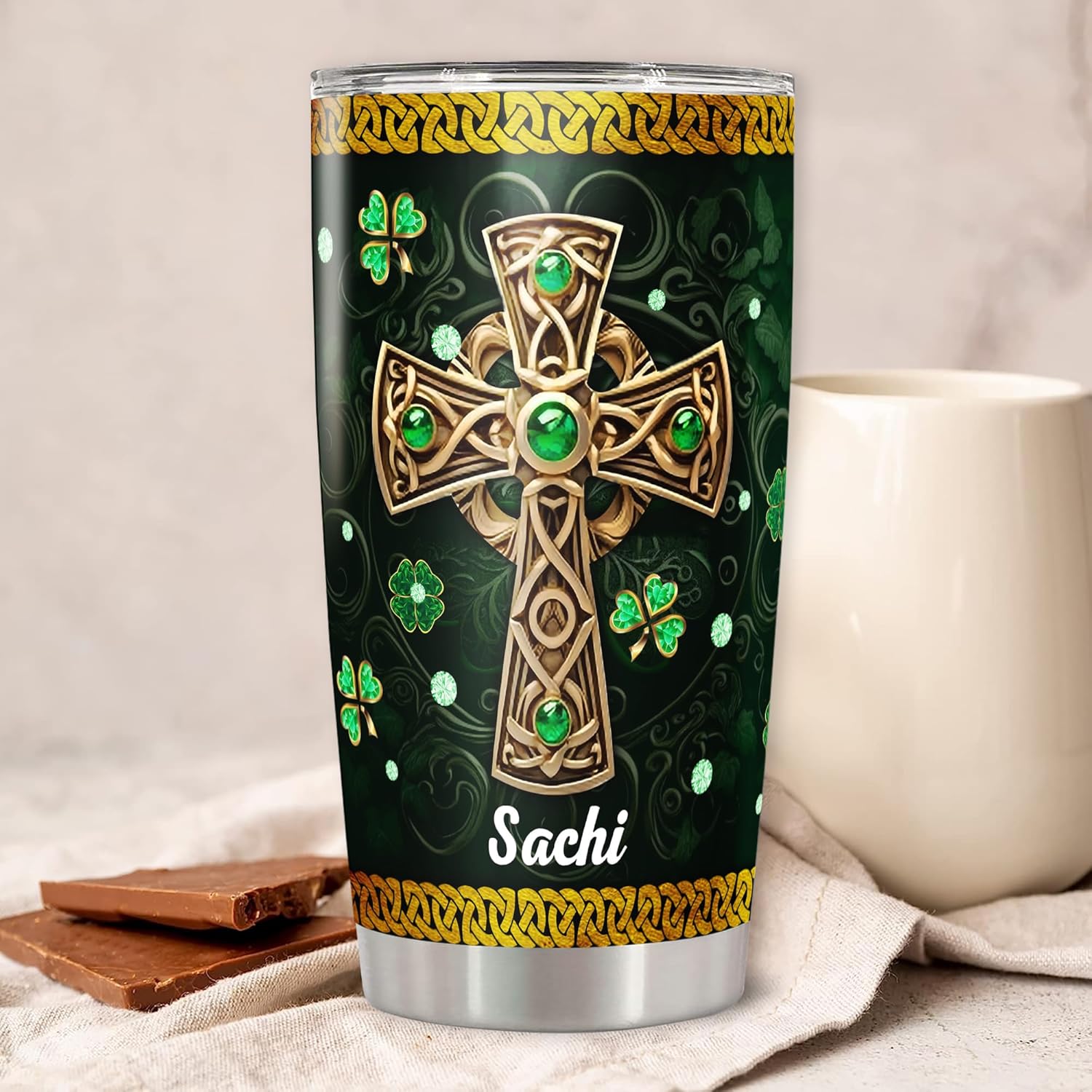 St Patricks Day Tumbler with Lid 20oz Stainless Steel Irish Fact Celtic Cross Insulated Cups Travel Coffee Mug Gifts for Women Christian Family Friends