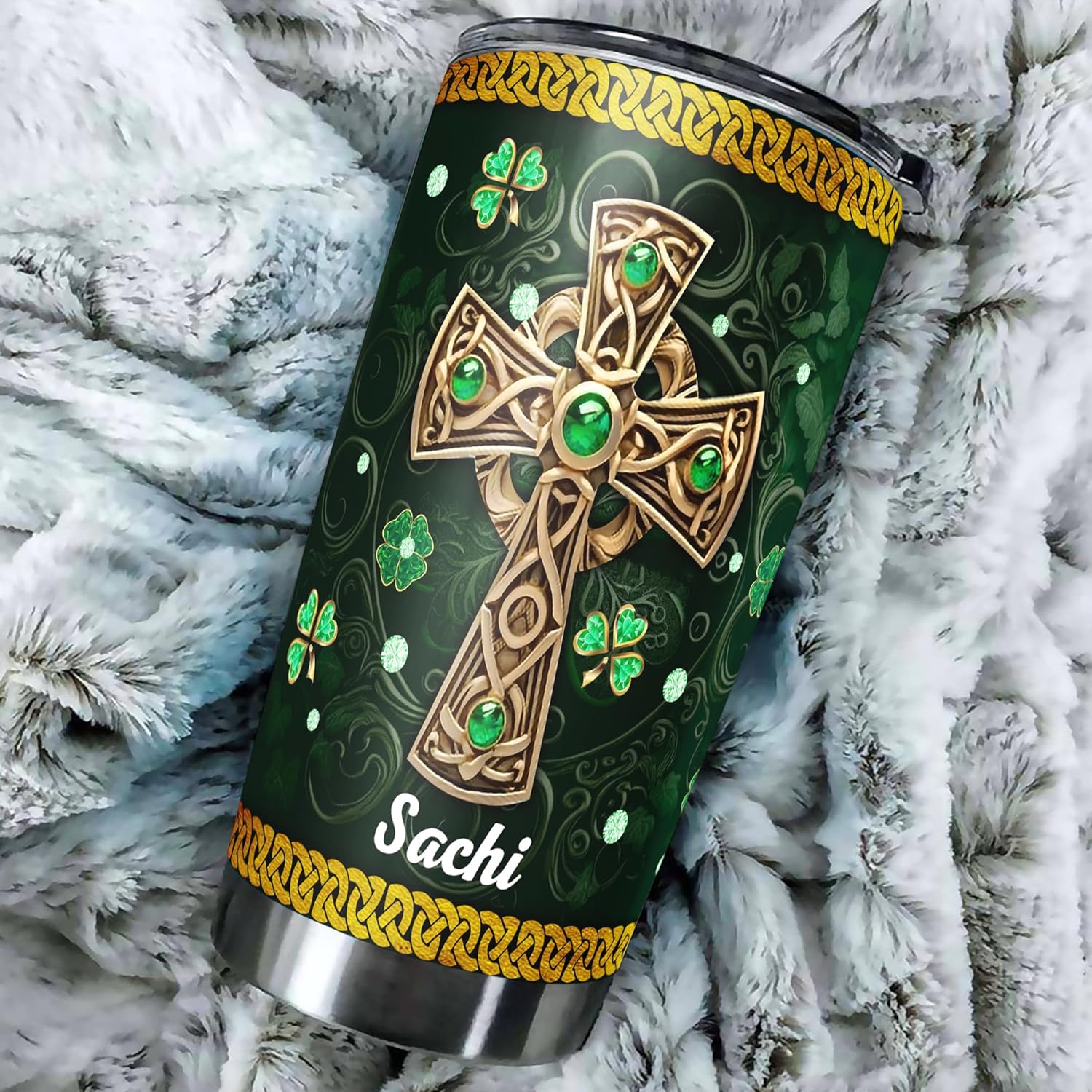 St Patricks Day Tumbler with Lid 20oz Stainless Steel Irish Fact Celtic Cross Insulated Cups Travel Coffee Mug Gifts for Women Christian Family Friends