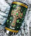 St Patricks Day Tumbler with Lid 20oz Stainless Steel Irish Fact Celtic Cross Insulated Cups Travel Coffee Mug Gifts for Women Christian Family Friends