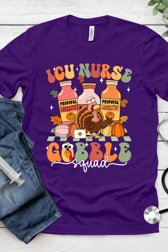 Thanksgiving Icu Nurse Gobble Squad Fall Scrub T-Shirt