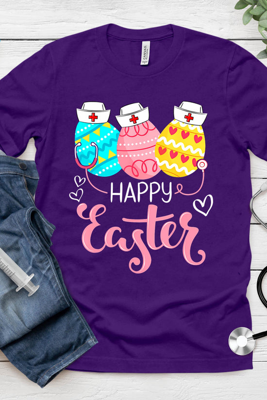 Happy Easter Day Nursing Cute Bunny Egg Nurse Stethoscope T-Shirt