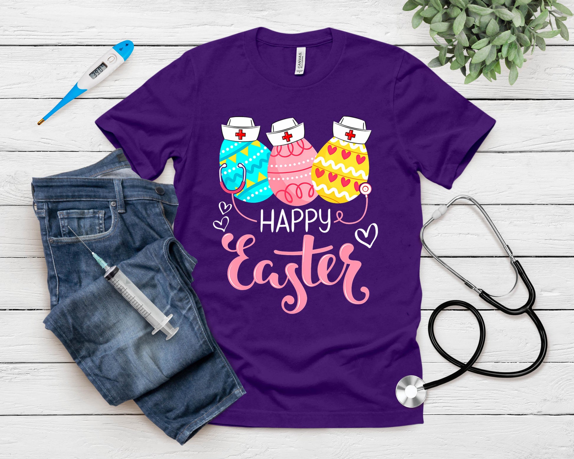 Happy Easter Day Nursing Cute Bunny Egg Nurse Stethoscope T-Shirt