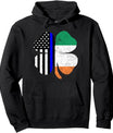 Thin Blue Line Flag Irish American St Patricks Day Hoodie Pullover Hoodie