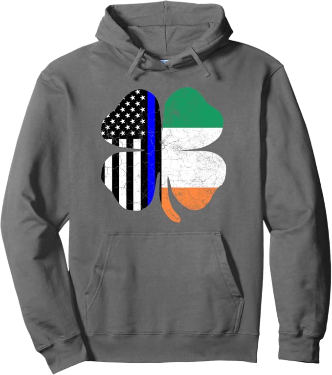 Thin Blue Line Flag Irish American St Patricks Day Hoodie Pullover Hoodie