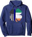 Thin Blue Line Flag Irish American St Patricks Day Hoodie Pullover Hoodie