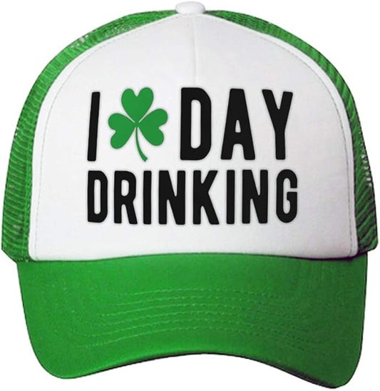 Trucker Hat I Love Drinking Shamrock St Patrick's Patty Irish Polyester Snapback Baseball Cap for Men & Women Kelly Green 1 Size