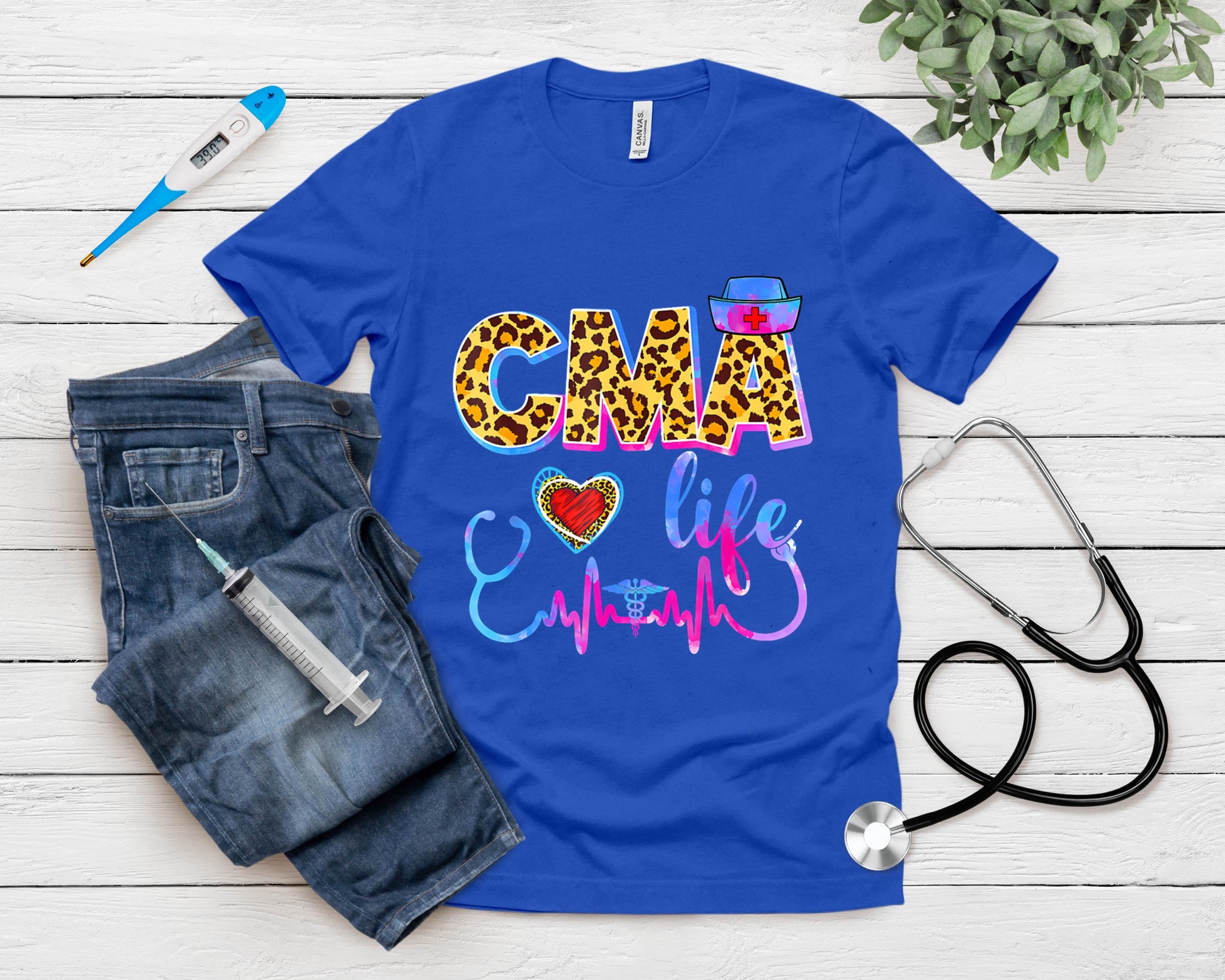 Leopard Tie Dye Cma Life Stethoscope Leopard Nurse Week T-Shirt