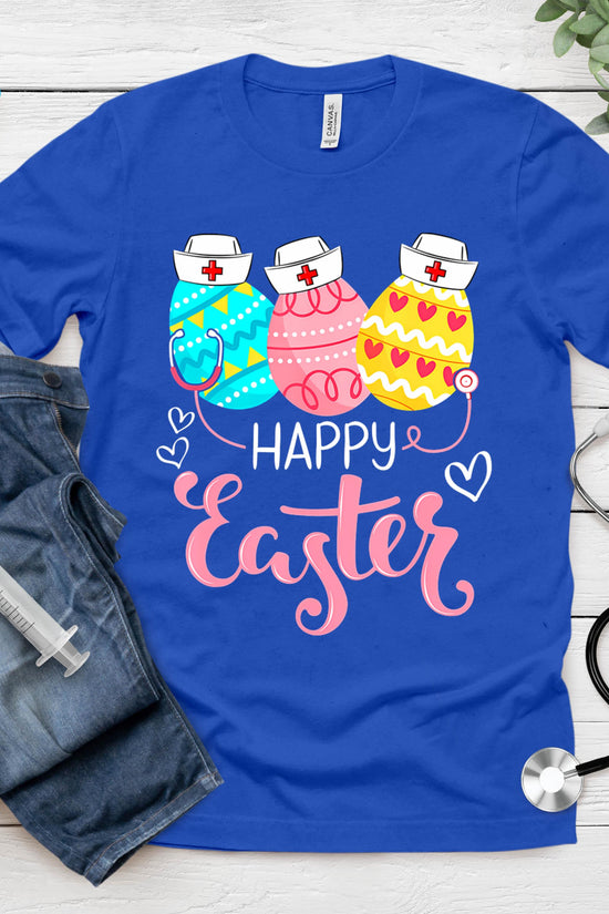 Happy Easter Day Nursing Cute Bunny Egg Nurse Stethoscope T-Shirt
