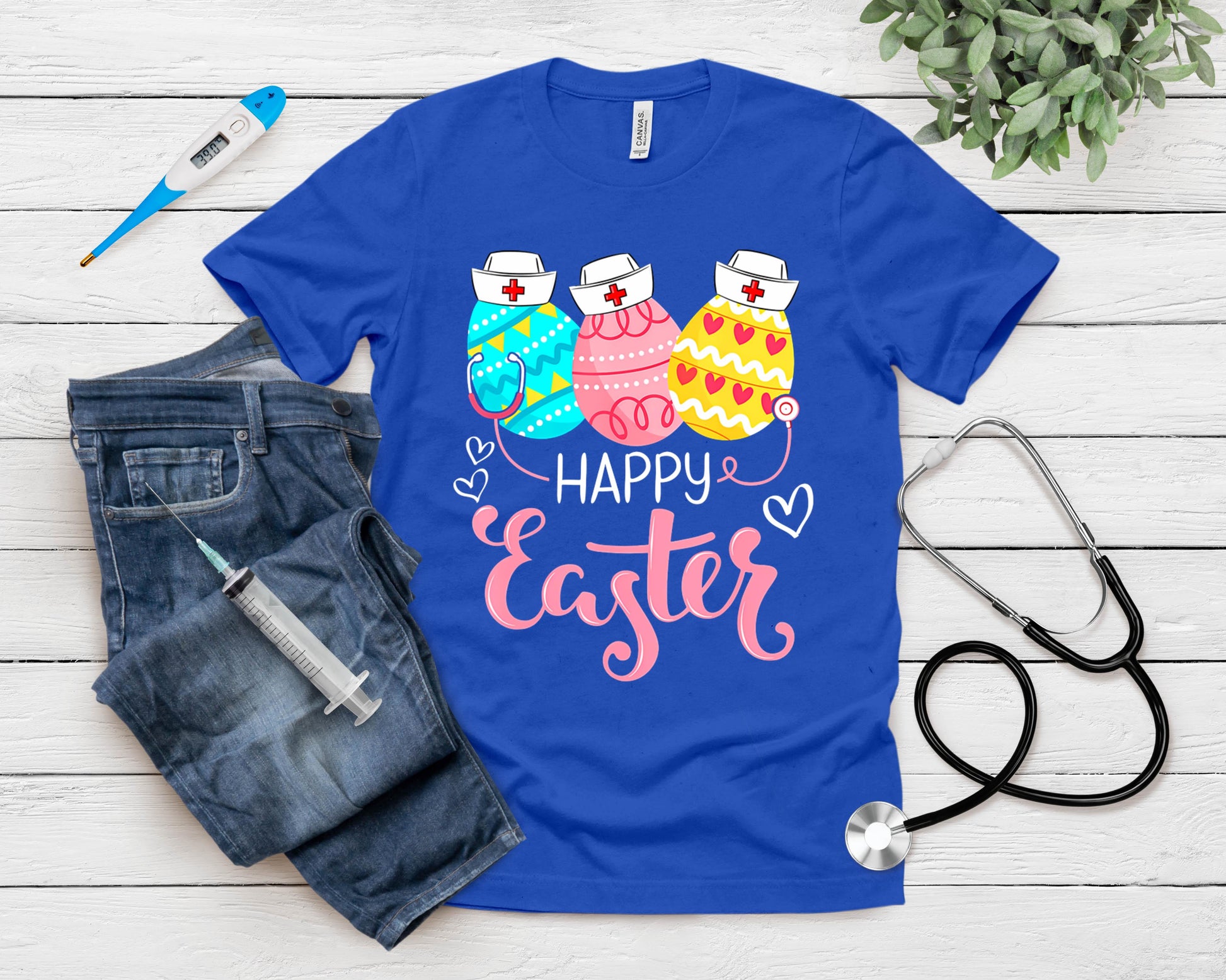 Happy Easter Day Nursing Cute Bunny Egg Nurse Stethoscope T-Shirt